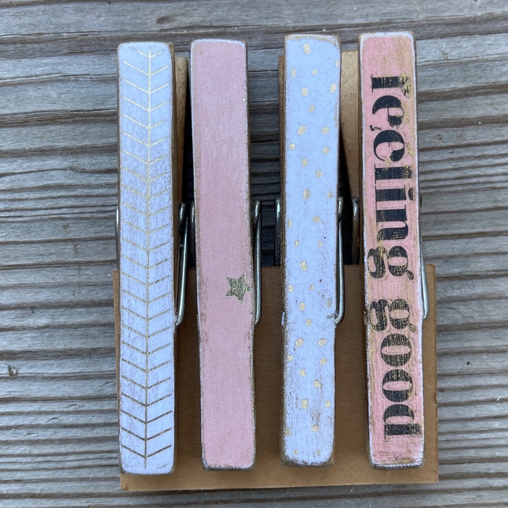 Hand decorated clothespin magnets antiqued hand painted with scrapbook paper